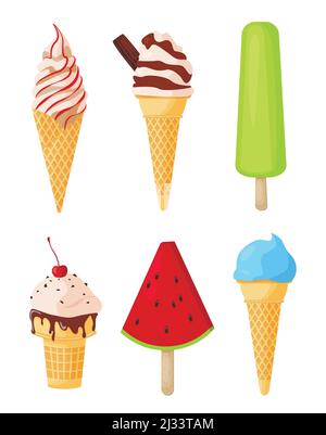 Set of color ice creams on white background, vector illustration Stock Vector