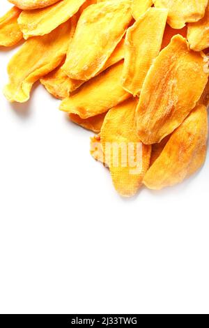 Orange Slices of Dried Sugar Mango Isolated on White Background Stock Photo