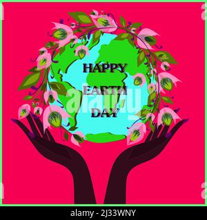Earth Day. International Mother Earth Day. Environmental problems and environmental protection. Black skin hands holding globe. Vector illustration. C Stock Vector
