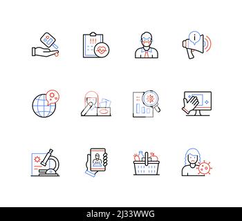 Fight against infectious virus - line design style icons Stock Vector