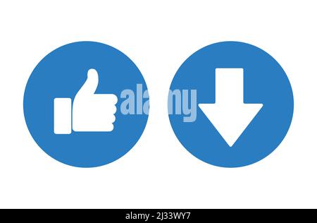 Blue arrow and thumb up icons close-up, vector illustration Stock Vector