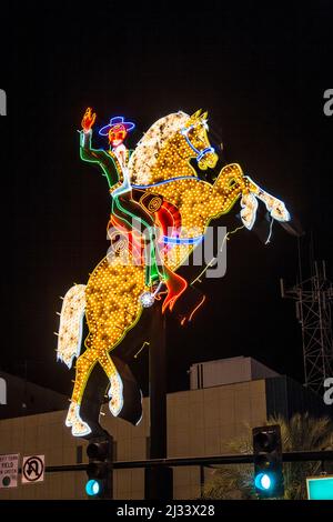 LAS VEGAS, USA - JUNE 16, 2012: neon rider at Fremont Street in Las Vegas. The street is the second most famous street in the Las Vegas. Fremont Stree Stock Photo