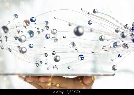 A close-up shot of a man showing the abstract lines with dots Stock Photo
