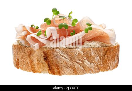 Bread with prosciutto isolated on white background Stock Photo