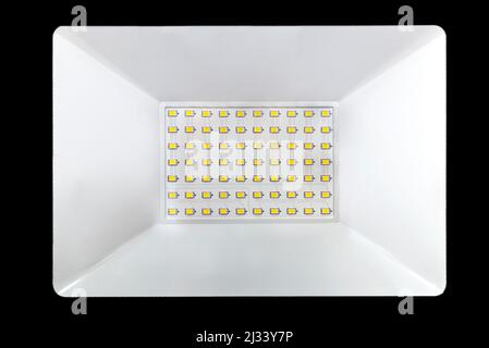 A close-up shot of an outdoor LED lamp with a motion sensor made of seventy LED lights. Stock Photo
