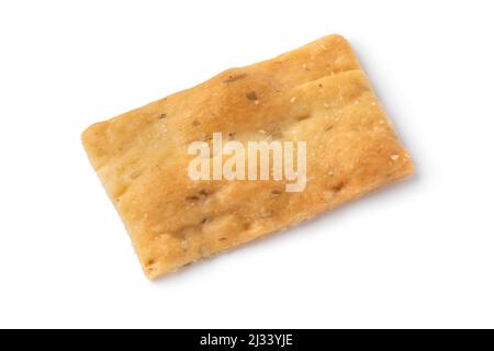 Single fresh traditional Italian Scrocchi , rosemary and sea salt cracker isolated on white background close up Stock Photo