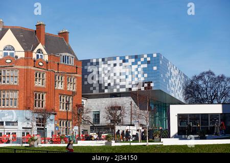 January 20, 2020, The new Box Museum and Art Gallery is shown adjacent to the older buildings in the City centre. The free museum has exhibits of inte Stock Photo