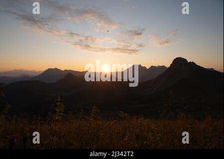 Sunrise on Filzmooshörndl with wonderful mountain scene Stock Photo