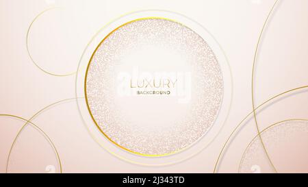 Abstract gold circles lines on pink rose background. Vector illustration. Luxury decoration. Elegant design for business presentation, ad, poster, tem Stock Vector