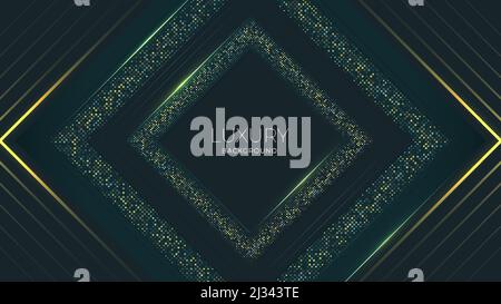 Abstract elegant green background with silver glowing stripes and shimmering glitters. Vector illustration. Geometric backdrop with luxury design. Sla Stock Vector