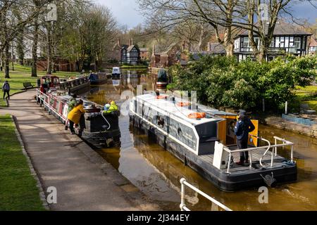 Barges on the bridgewater canal Worsley Village Manchester Stock Photo