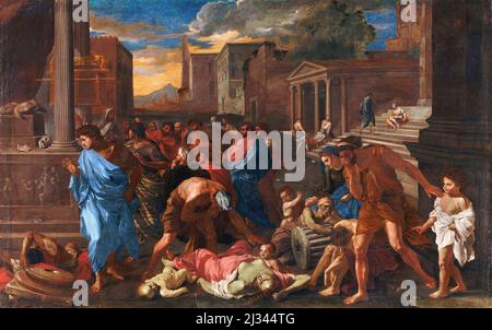 The Plague at Ashdod (after Poussin) by Angelo Caroselli  (1585-1652), oil on canvas, 1631 Stock Photo