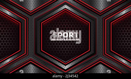 Abstract sports background with hexagonal elements and red lines Stock Vector