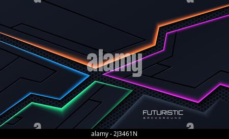 Abstract modern black dimension background with colorful neon light Stock Vector