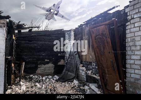 the ruins of the house from the inside after shelling and fire Stock Photo