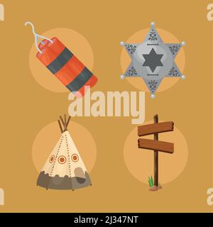 four wild west icons Stock Vector