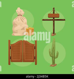 wild west four icons Stock Vector
