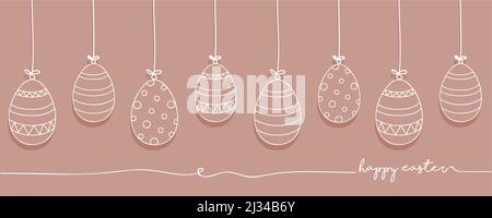 happy easter holiday banner design with hanging pattern eggs Stock Vector