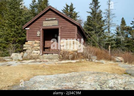 The Jim Liberty Cabin in the White Mountains of New Hampshire. This cabin is located along the Liberty Trail about a 1/2 mile from the summit. Stock Photo