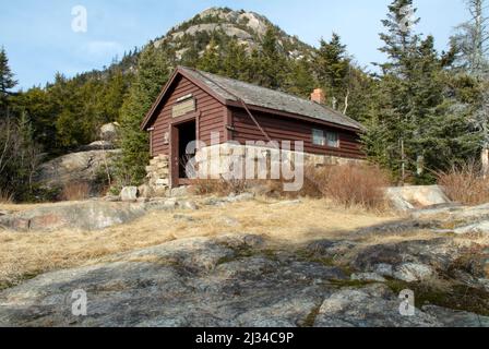 The Jim Liberty Cabin in the White Mountains of New Hampshire. This cabin is located along the Liberty Trail about a 1/2 mile from the summit. Stock Photo