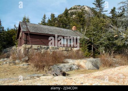 The Jim Liberty Cabin in the White Mountains of New Hampshire. This cabin is located along the Liberty Trail about a 1/2 mile from the summit. Stock Photo