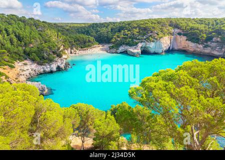 Cala Mitjana, elevated view, Minorca, Balearic Islands. Spain Stock ...