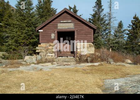 The Jim Liberty Cabin in the White Mountains of New Hampshire. This cabin is located along the Liberty Trail about a 1/2 mile from the summit. Stock Photo