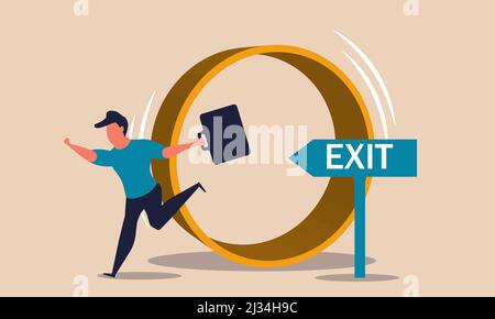 Daily job prison and rat race running. Work break and exit loop workaholic for relax vector illustration concept. Escape routine day and motivation in Stock Vector