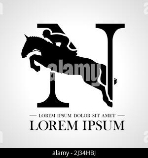 Jumping horse logo. Derbi. Equestrian Events. Show Jumping Competition. Sport. Icons and design elements. Initial letter N. Monogram. Typographic Stock Vector