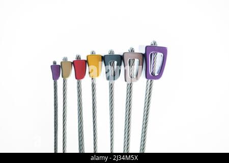 Rock climbing wire nut set for traditional climbing Stock Photo