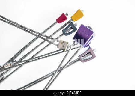 Rock climbing wire nut set for traditional climbing Stock Photo