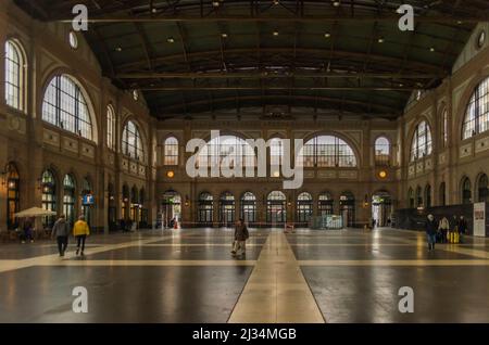 Old empty big hall in Zurich station in centre of Switzerland Stock Photo
