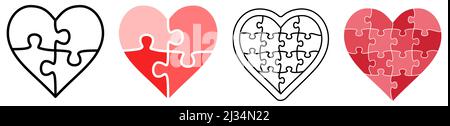 Simple heart shape made of jigsaw puzzle pieces, can be used as logo part or infographics element Stock Vector