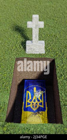 soldier coffin burried in the cemetery 3d illustration Stock Photo