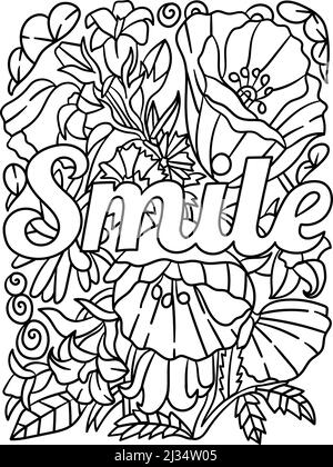 Smile Motivational Quote Coloring Page for Adults Stock Vector