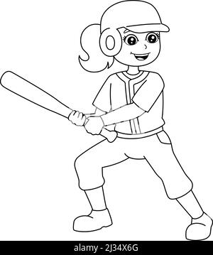 Girl Playing Baseball Coloring Page for Kids Stock Vector Image & Art ...