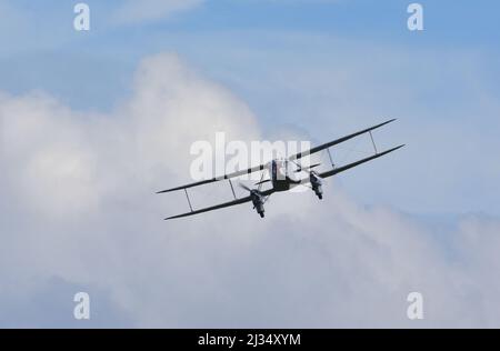 Vintage De Havilland DH.89A Dragon Rapide G-AGSH in colours of British European Airways in flight Stock Photo