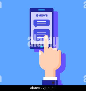 Hand turning on the news. For print and design. Vector illustration. Stock Vector