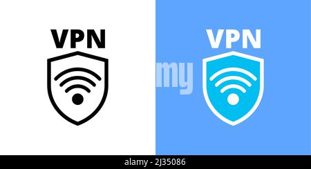 White and blue VPN logo in flat style for printing and design. Vector illustration. Stock Vector
