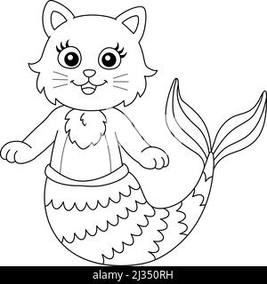 Cat Mermaid Coloring Page Isolated for Kids Stock Vector