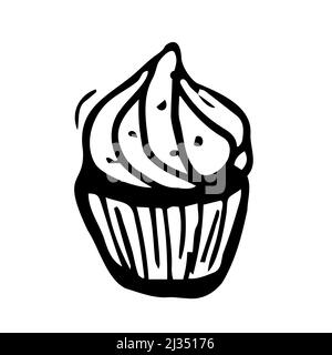 Cupcake doodle drawing. Icon suitable for logo, pattern design. Vector illustration. Stock Vector