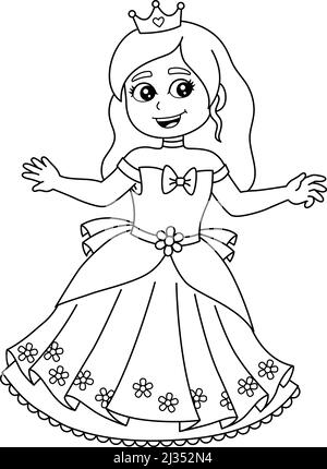 Princess In front of the Castle Coloring Isolated  Stock Vector