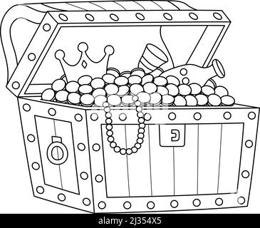 Treasure Box with Gold Inside Coloring Pages for Kids · Creative