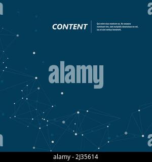 Geometric abstract structure with connected line and dots on blue background Stock Vector