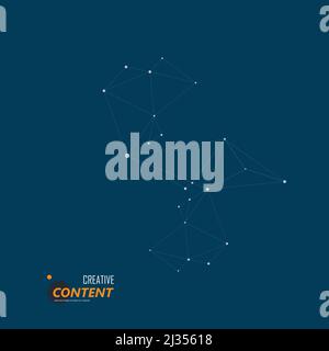 Geometric abstract structure with connected line and dots on blue background Stock Vector