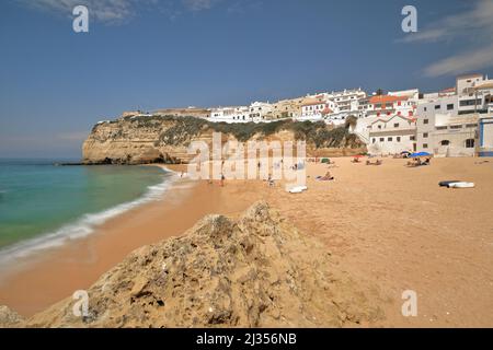 Beachfront of the houses on the NW cliff side. Carvoeiro-Portugal-176 Stock Photo