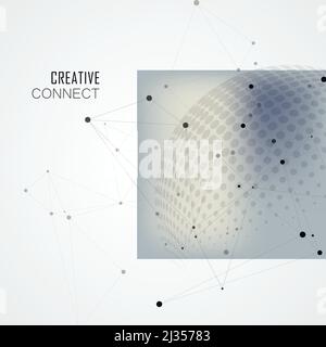 Abstract polygonal molecule design with connecting dots lines and halftone background Stock Vector
