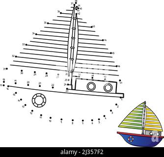 Dot to Dot Sailboat Isolated Coloring Page  Stock Vector