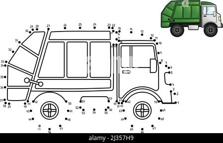 Dot to Dot Garbage Truck Isolated Coloring Page  Stock Vector