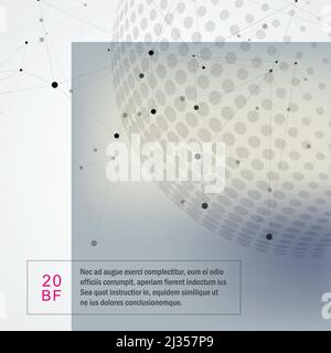 Abstract polygonal molecule design with connecting dots lines and halftone background Stock Vector
